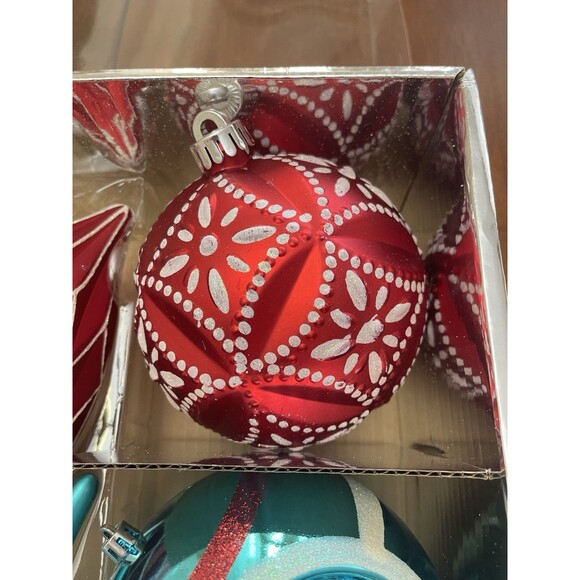 Martha Stewart Living Jumbo 8pc Ornament Set Blue Red Silver Glitter Christmas - Picture 9 of 14